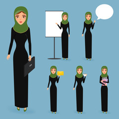 Set of business arab woman character with job. people character.