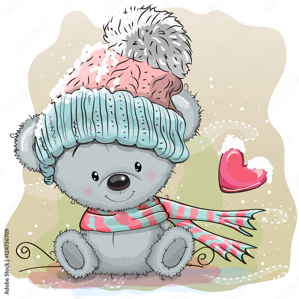 Canvas Prints cute bear in a knitted cap