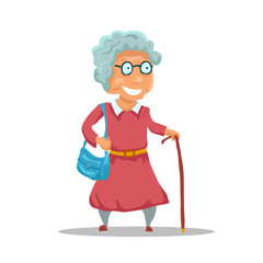 Cartoon Old Lady Character isolated on white background. Vector