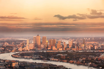 London City financial district Canary Wharf from above