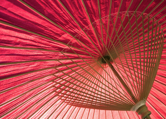 Close up of traditional Japanese red umbrella.