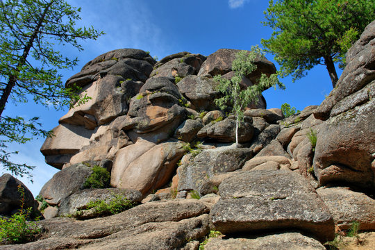 Rock formations in the Stolby reserve in of vicinities of Krasnoyarsk
