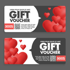 Gift vouchers with colored hearts. Great for Valentine s Day sales. Vector gift coupons