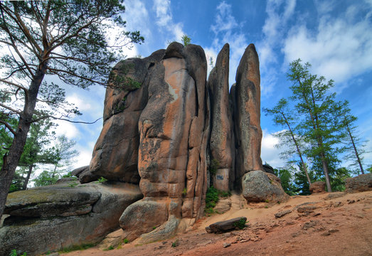Rock formations in the Stolby reserve in of vicinities of Krasnoyarsk
