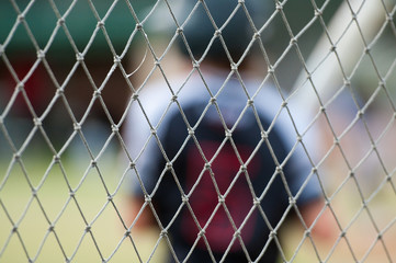 Close up of baseball fence