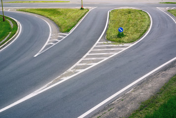 Crossway with lines and traffic signs