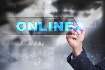 Business is drawing on virtual screen. online concept.