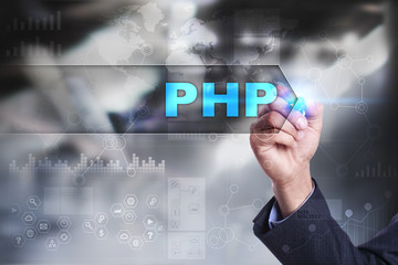 Business is drawing on virtual screen. php concept.
