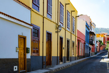 Traditional colored houses in the old town of Orotava, Tenerife, Canary Islands, Spain.