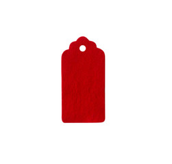 Christmas gift tag. Label from red felt isolated on white background.