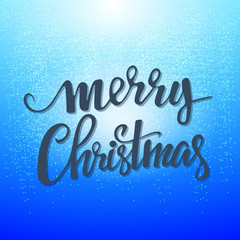 Christmas Card. Merry  lettering on a blue background. Vector illustration.