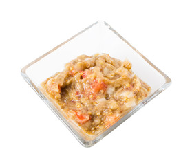 Minced grilled eggplant with onions.