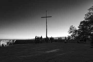 Cristian cross backlight. Black and white photo