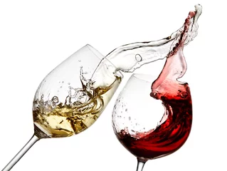 Fotobehang Wijn Rode en witte wijn splash