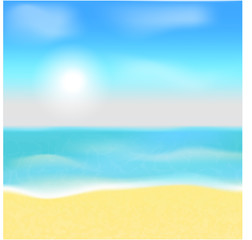 Beach and tropical sea with bright sun. EPS10 vector.