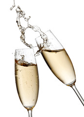 Two champagne glasses splash