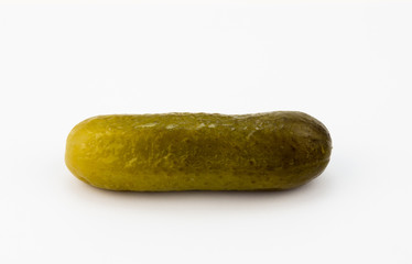 Single pickle cucumber on white background