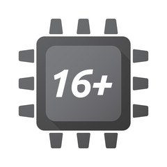 Isolated Central Processing Unit icon with    the text 16+