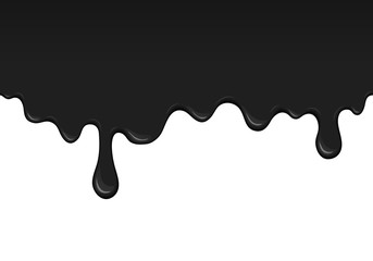 Flow ink drops. Splash oil flowing and drip. Splatter and droplet of black liquid. Abstract stain and blob of paint - vector desin element. Illustration isolated on white background.