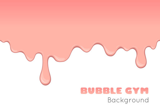 Vector background with pink bubble gum or melting ice cream. Flow of sweet sticky liquid. Abstract illustration of splash. Burst off bubblegum. Cartoon design