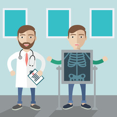 Mobile health mHealth, diagnosis and monitoring of patients using mobile devices. Medical and care, digital and x-ray. Vector illustration
