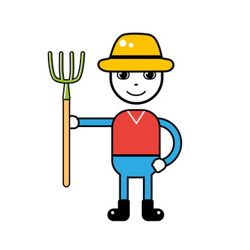 Farmer character holding a green fork, icon isolated.
