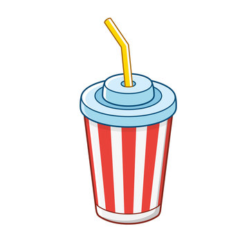 Red striped soft drink paper cup, icon isolated.