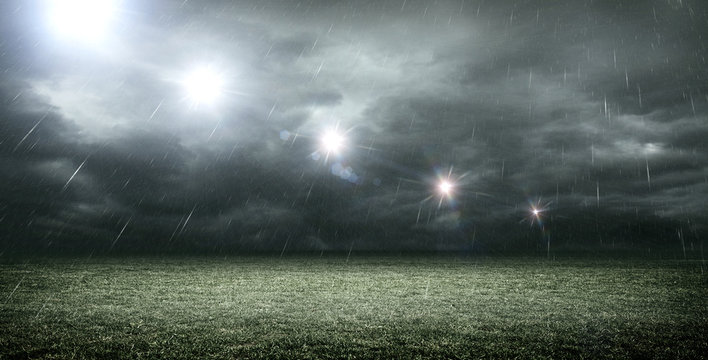 stadium dark night raining 3d rendering