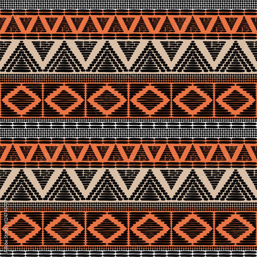 Tribal Pattern Vector Seamless African Print With In Ethnic Colors Background For Fabric Wallpaper Wrapping Paper And Card Template Wall Mural Irinelle