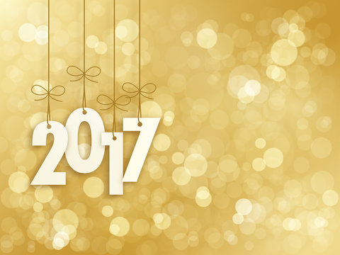 2017 Greeting Card Gold Bokeh Lights in the Background 