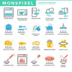 Flat thin line Icons set of Cooking and Bakery. Pixel Perfect Ic