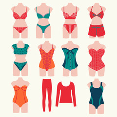 icon set of collection female elegant, sexy underwear