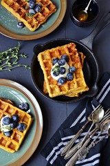 Healthy Pumpkin Waffles with yoghurt and berries