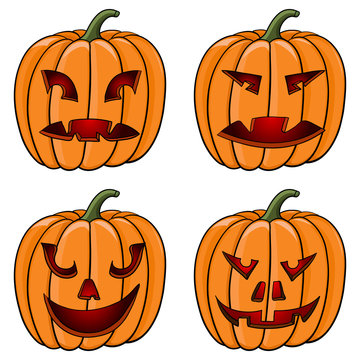 Halloween pumpkins. Carved face with emotions. Doodles