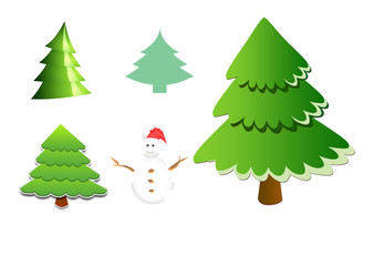 Christmas trees and snowman, digitally created by computer software