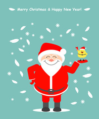 Greeting card. Santa Claus holding a chicken, symbol 2017. Christmas and New Year Vector
