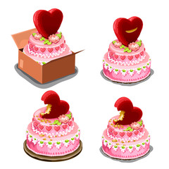 Pink cake with red biscuits in shape of heart