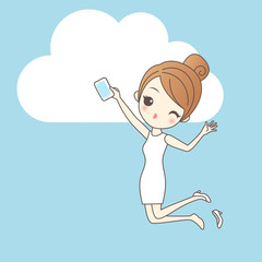 happy woman with cloud Computing