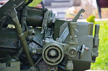 Second world war cannon details in a park. Kremenchug, Ukraine