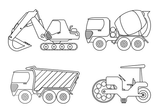 Coloring book for kids Vector illustration of crane car, cement