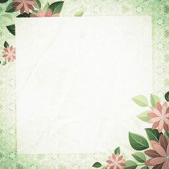 Vintage vignette with blank paper and floral angles green