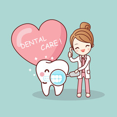Happy cartoon tooth and dentist