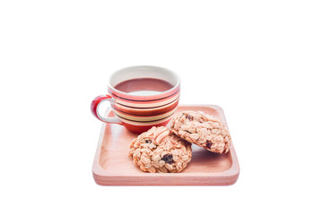 Leftover Cereal Cookies with hot chocolate,coffee on white background