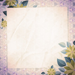 Vintage vignette with blank paper and floral corners, beige and