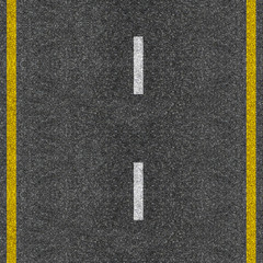 Seamless texture of grey asphalt road with white and yellow stripes