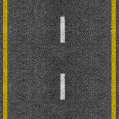 Seamless texture of grey asphalt road with white and yellow stripes