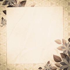 Vintage vignette with blank paper and floral corners, sepia