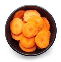 Bowl of sliced carrot, from above