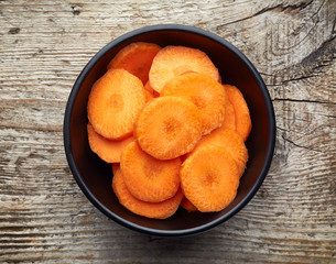 Bowl of sliced carrot, from above