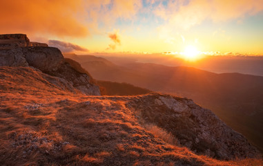 Beautiful mountain landscape in autumn time during sunset